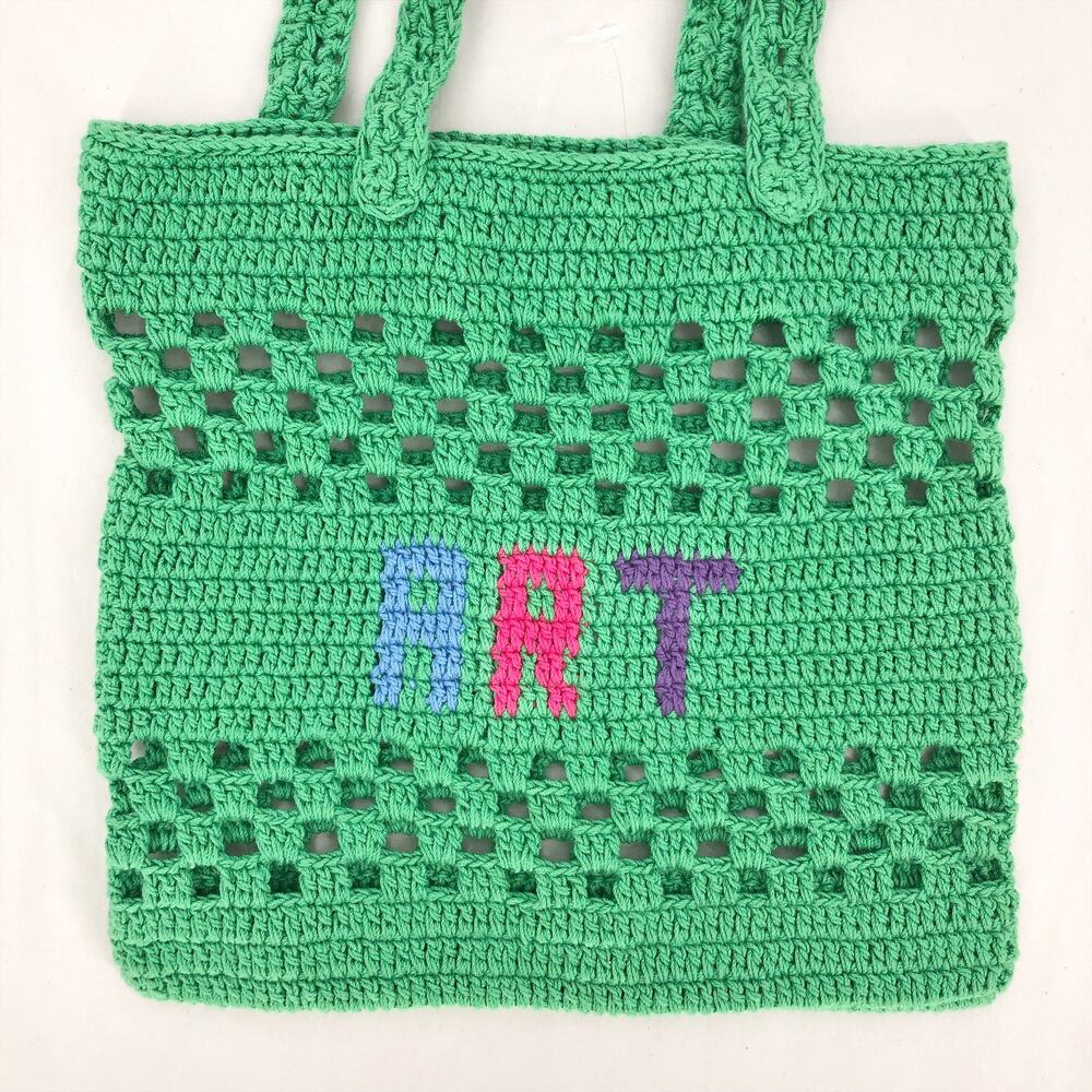 VENESSA ARIZAGA Crochet Mini Tote Bag in Green 8.5" W 8" L 100% Cotton NWOT - Picture 3 of 6